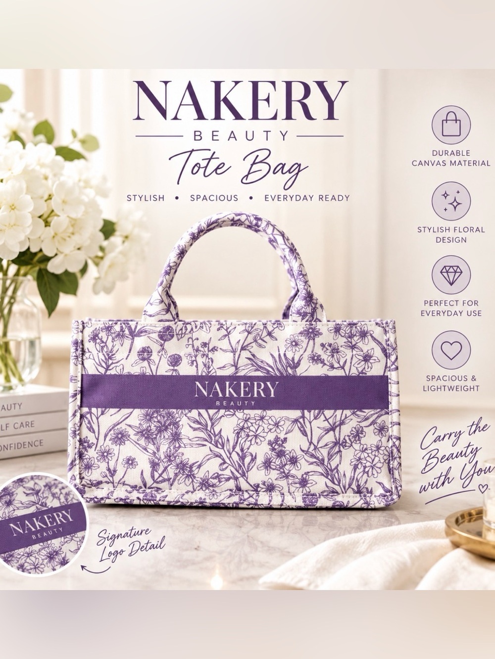 Nakery Beauty Floral Purple Tote Bag-Limited Edition
